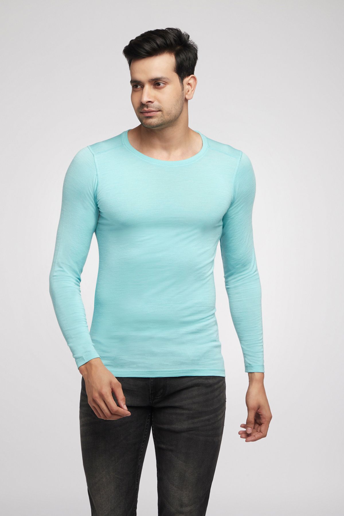 Aqua Merino Wool Bamboo Full Sleeves Thermal Tee | Men